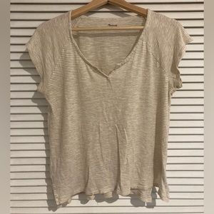 Madewell Short Sleeve Hi Low Striped Tan and Cream Tee Size XS